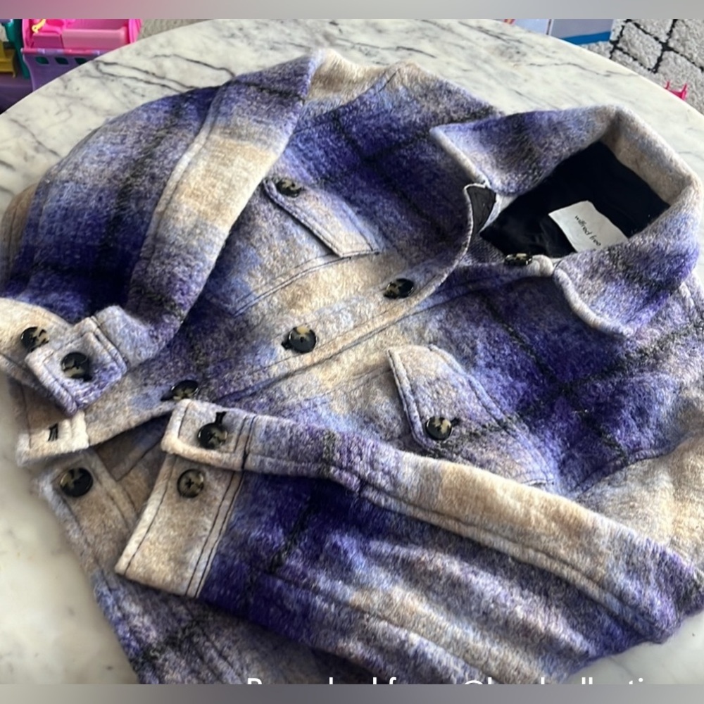 SOLD Aritzia Wilfred Free Autumn Shirt Jacket Crop Purple and Cream Plaid Sz M - Picture 5 of 9